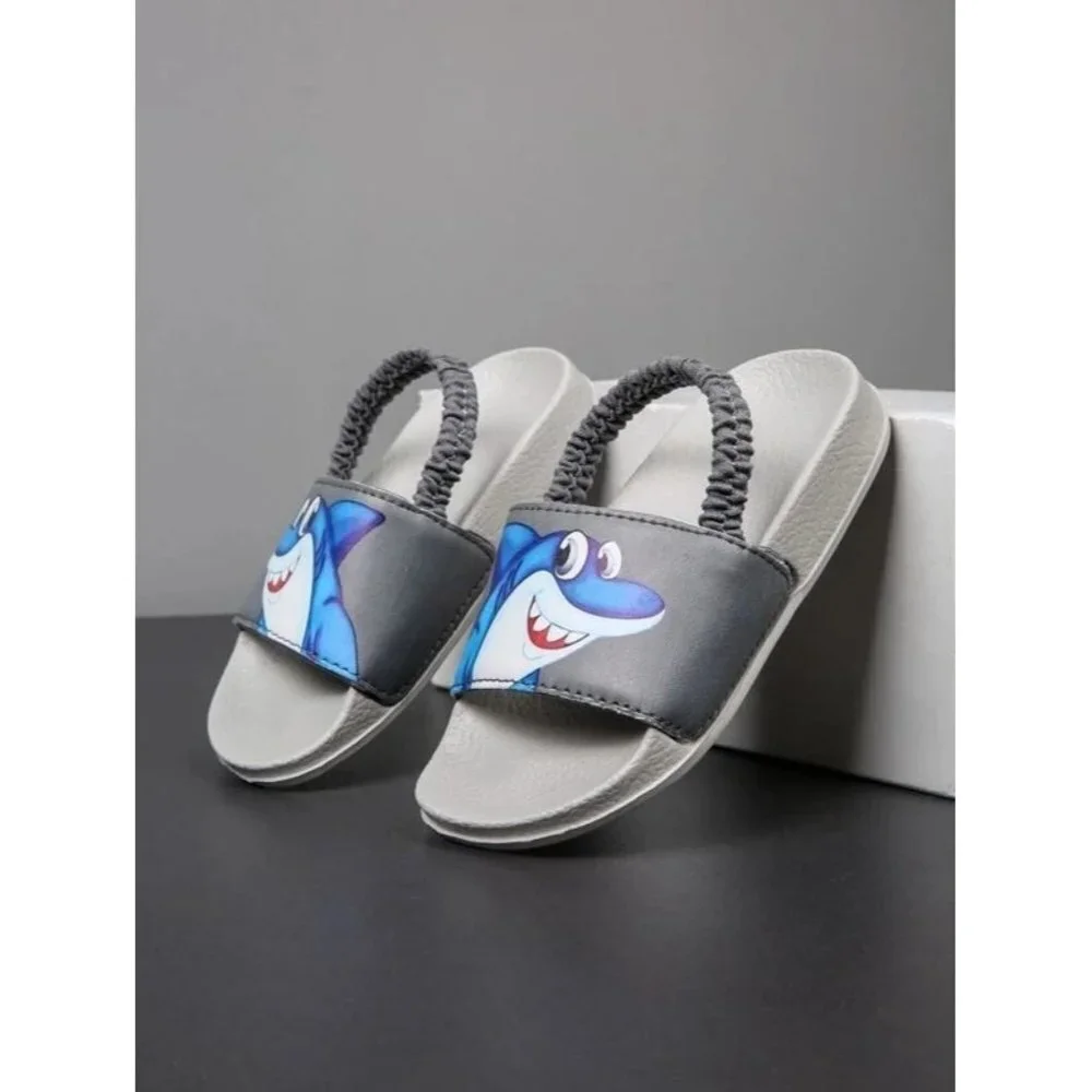 New Shein Boys Cartoon Baby Shark Print Slides in‎ Gray - Size EUR 23 (US 7.5)